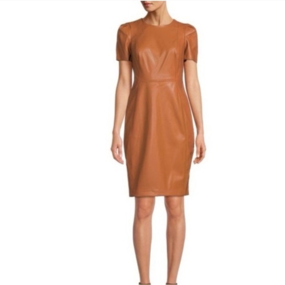 Calvin Klein Tan Faux Leather Mini Dress